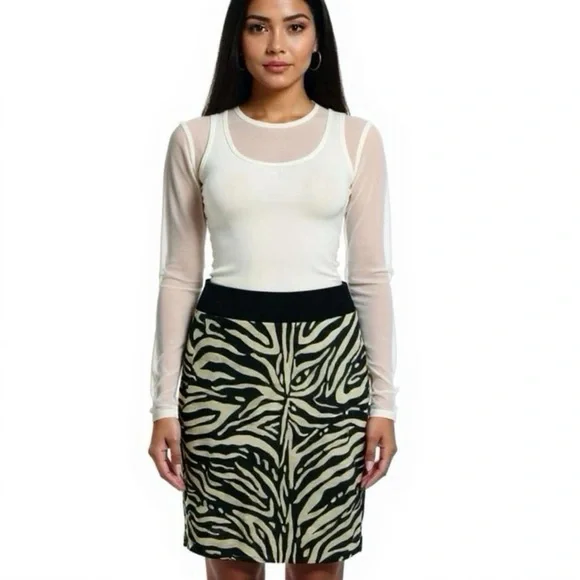 THE LIMITED Zebra Print Sleek Pencil Skirt Womens Sz 6 Beige Black High Rise - Picture 1 of 11